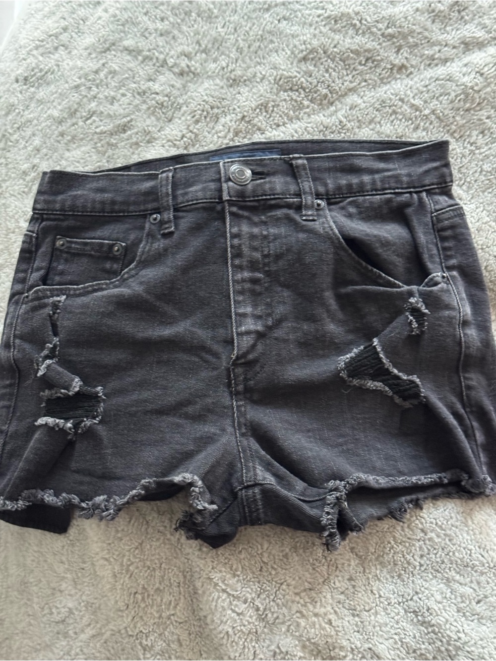Aeropostale Black Distressed Frayed Hem Denim Shorts